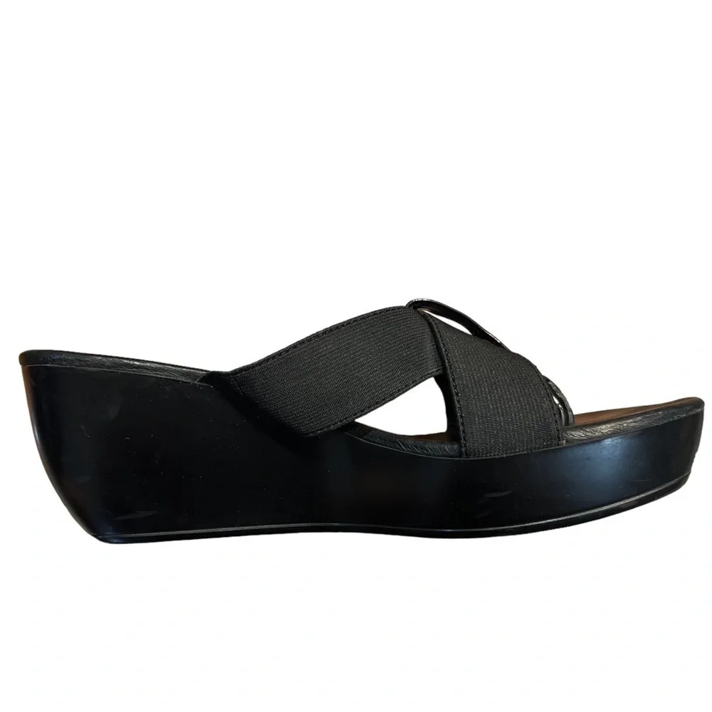 Donald J Pliner Clove Black Criss Cross Stretch Straps Toe Post Sandals 7.5